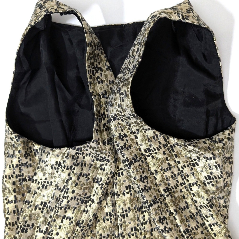 Maggy London Metallic Gold Bubble Hem Mini Cocktail Dress Pockets Size 10 - Picture 8 of 13